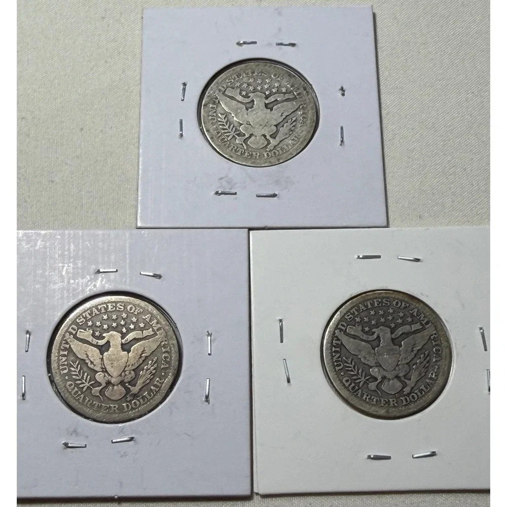 Lot of 3 Barber Quarters 1898 1911 1916-D US Silver Coins 25c Estate Find